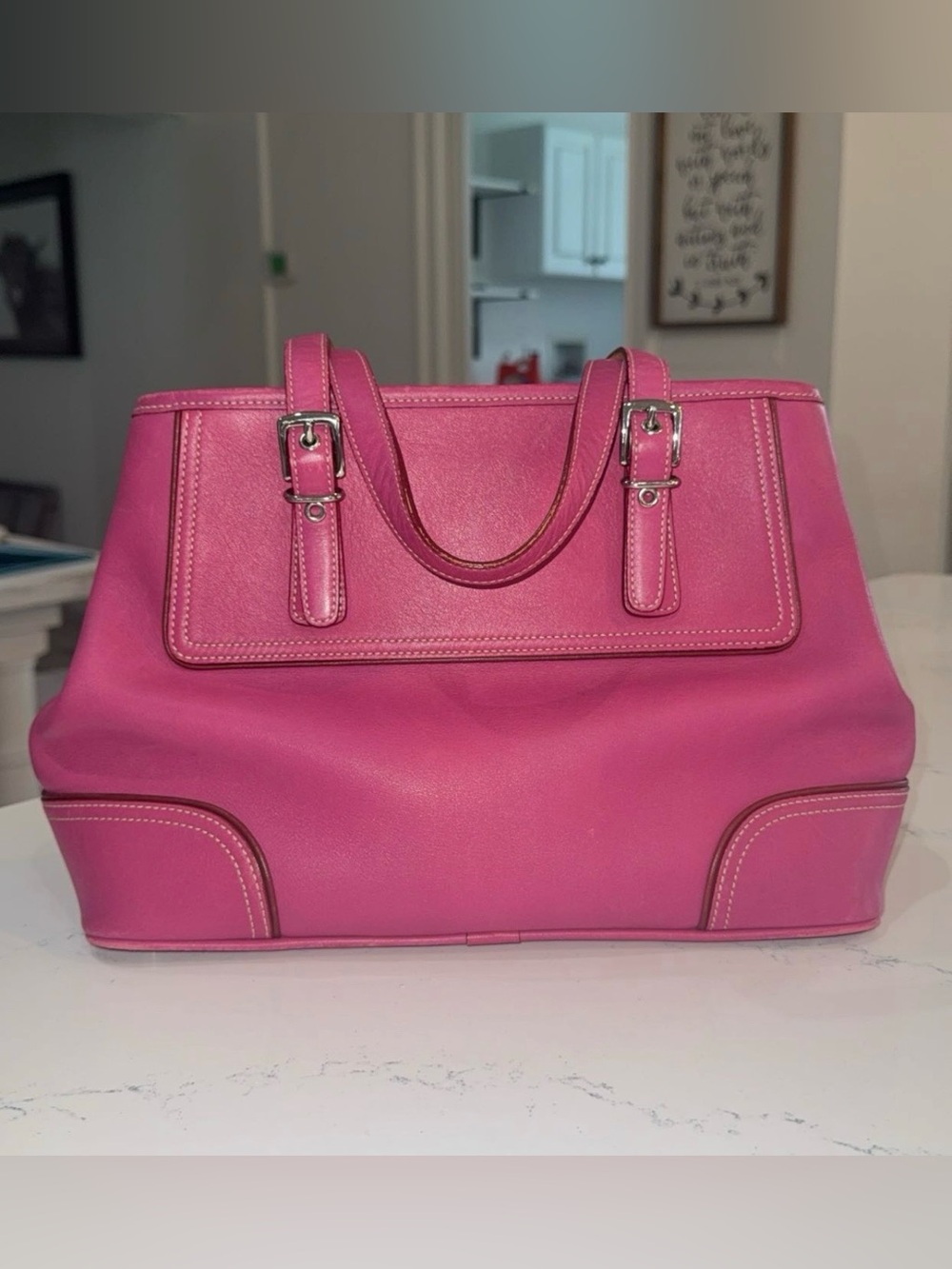 Coach Hampton Pink/Fuchsia Pebbled Leather Satchel👛✨